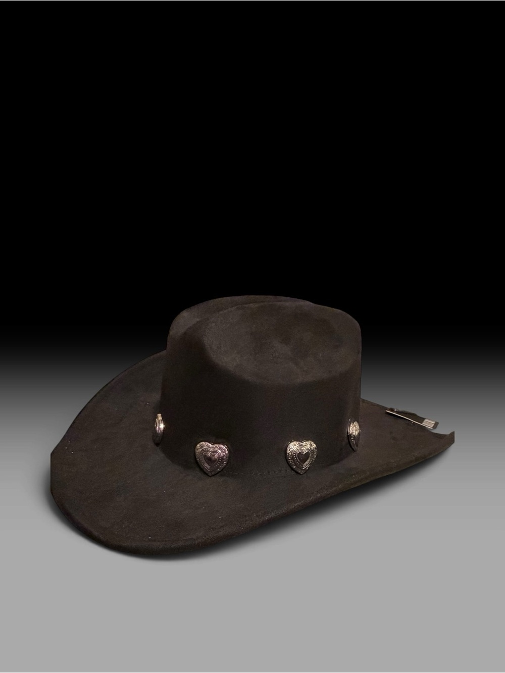NWT black western/cowboy hat with silver heart embellishments